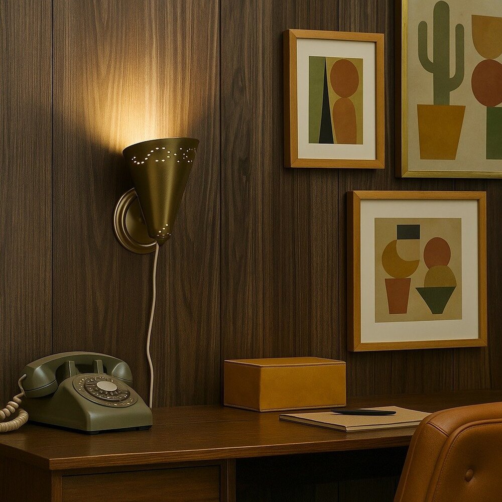 Vintage Metal Bronze Atomic Cone Wall Sconce Light Fixture MCM Mid Century Retro